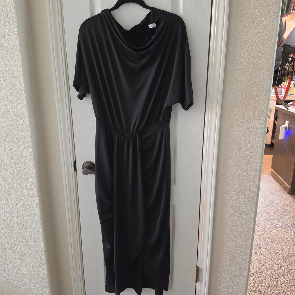 Lascana Black Cowl Neck Draped Maxi Dress Short Sleeve Size 10